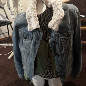 LOFT Denim Jacket with Cream Sherpa Collar